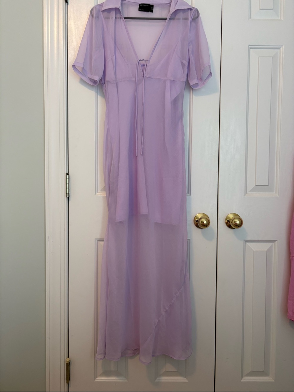 Sheer Lavender Maxi Dress with Tie Front